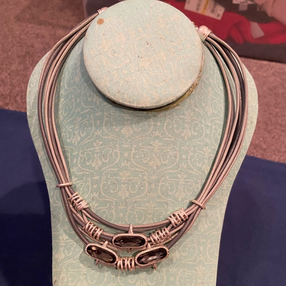 Leather cord necklace with beautiful crystals